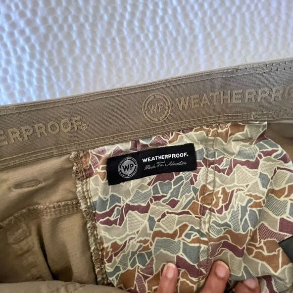 WP Weatherproof Men's Brown Flat Front Cargo Pant Khaki Chino Shorts Size 36 - Picture 6 of 9